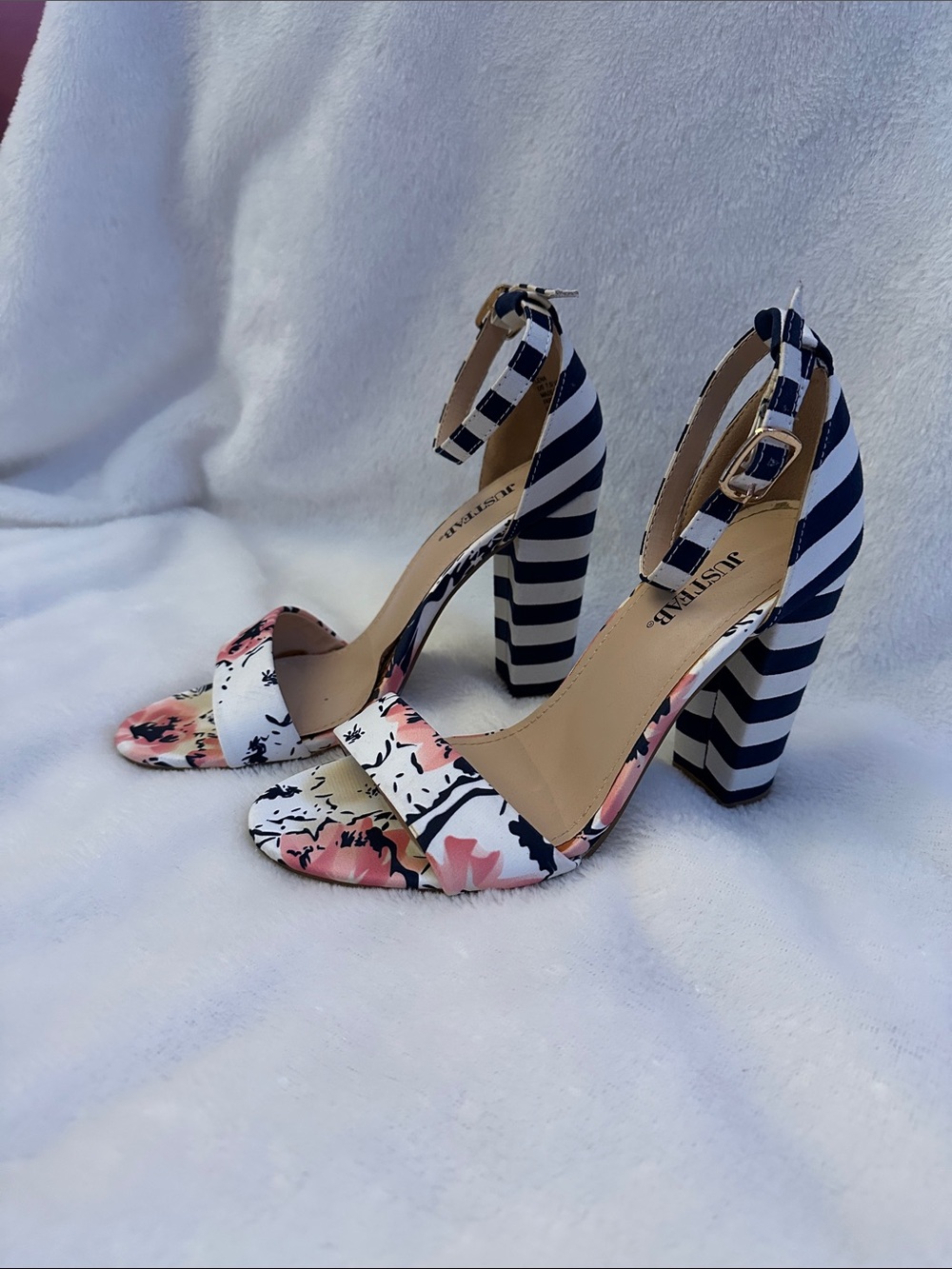 JustFab- Navy Blue and Pink Floral Heels